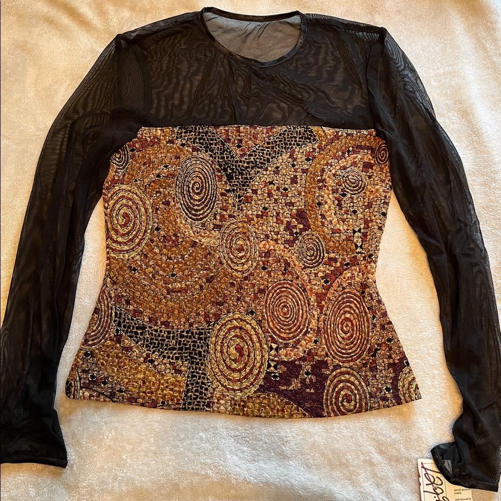 Joseph Ribkoff semi-sheer long-sleeved top, size 6.